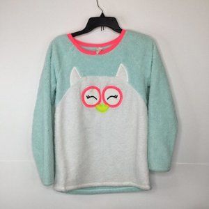 Cat & Jack Pajama Top Girls Size XL (14/16) Blue White Sherpa Sleepwear Owl